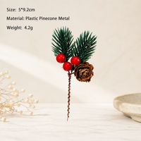 Artificial Christmas Pine Branch Pick with Red Berries Mini Holiday Floral Decoration