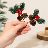 Artificial Christmas Pine Branch Pick with Red Berries Mini Holiday Floral Decoration