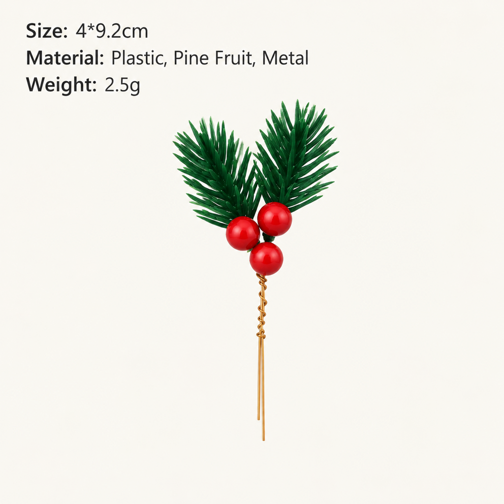 Artificial Christmas Pine Branch Pick with Red Berries Mini Holiday Floral Decoration