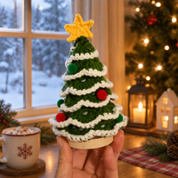 Handmade Crochet Christmas Tree Ornament Knitted Holiday Decoration with Star Topper