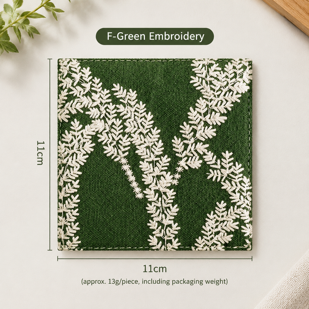 Embroidered Cotton Linen Double Layer Coaster Floral Heat Resistant Drink Mat