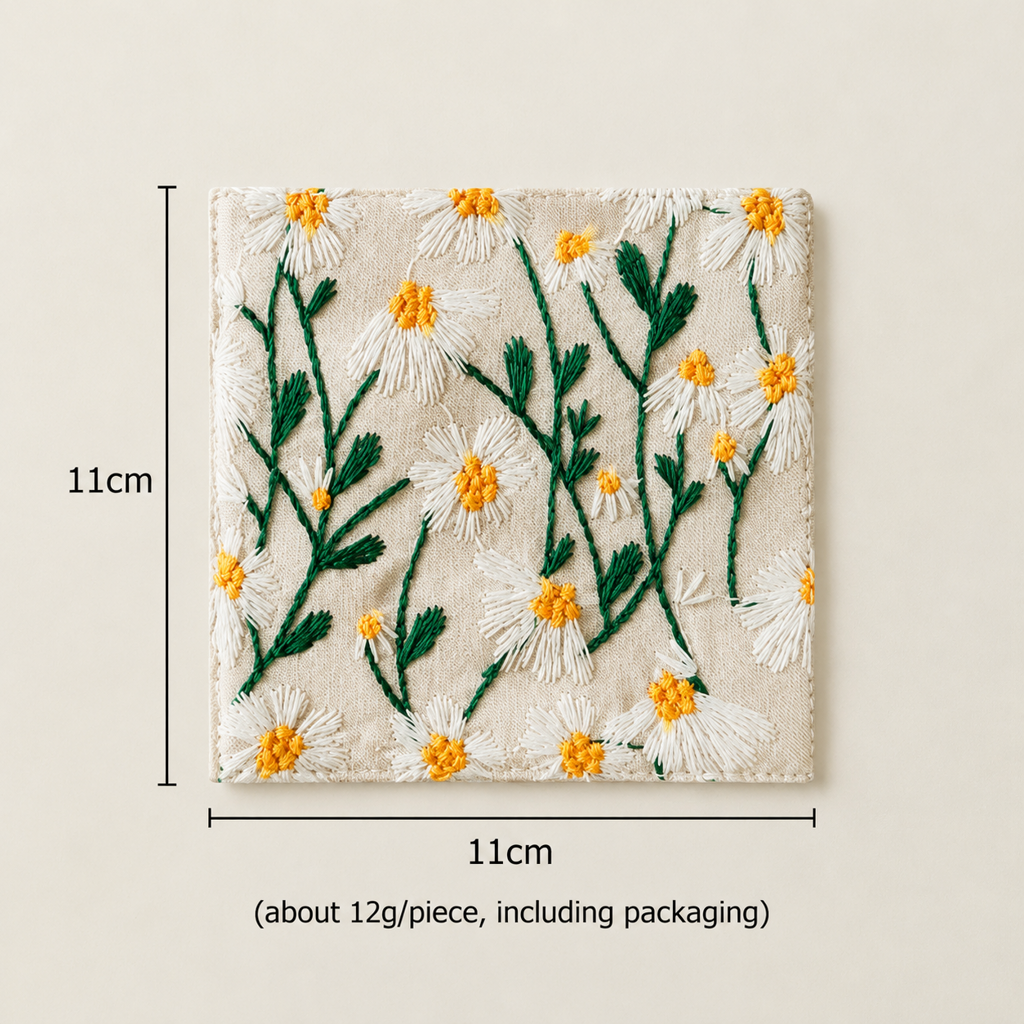 Cotton Linen Daisy Floral Coaster Square Fabric Drink Mat Tabletop Decoration