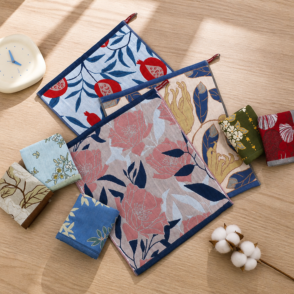 Four Layer Cotton Gauze Hand Towel Floral Printed Soft Absorbent Washcloth
