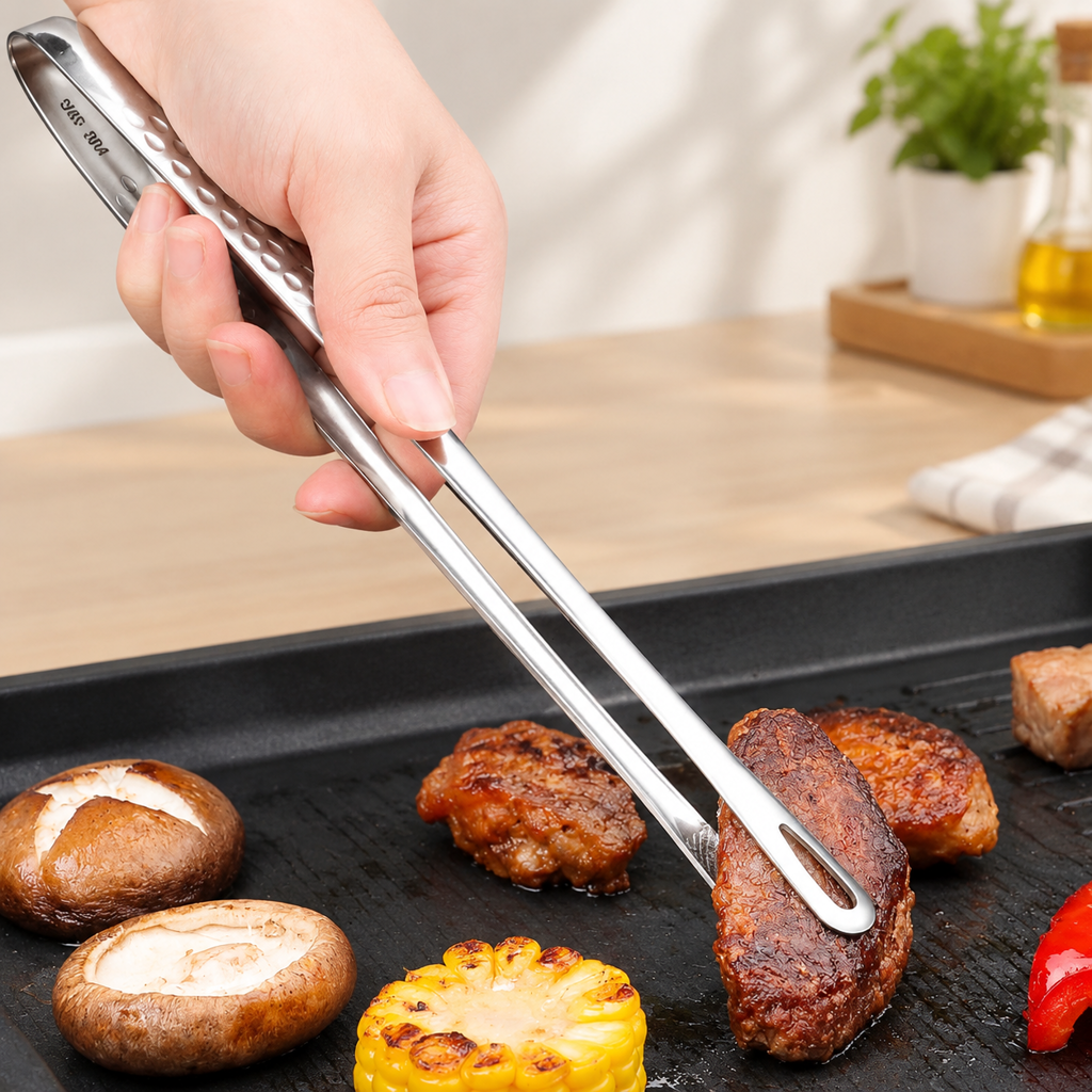 304 Stainless Steel Long Kitchen Tongs BBQ Grilling Food Serving Tongs