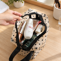 Heart Print Mesh Makeup Bag Large Capacity Portable Cosmetic Organizer Pouch