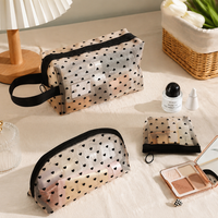 Heart Print Mesh Makeup Bag Large Capacity Portable Cosmetic Organizer Pouch