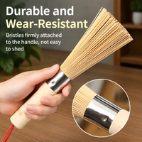 Natural Bamboo Pot Cleaning Brush Long Handle Kitchen Dish Scrubber