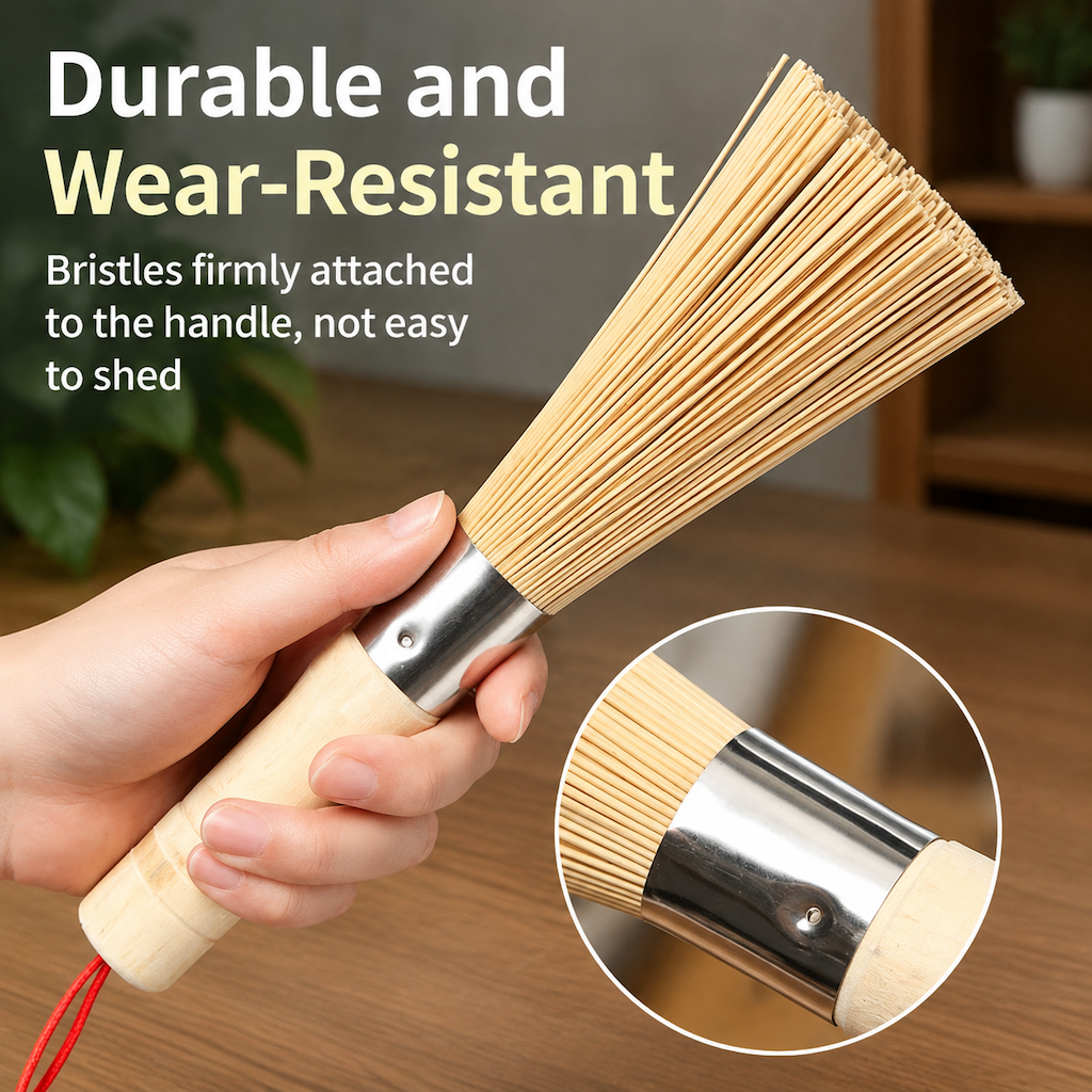 Natural Bamboo Pot Cleaning Brush Long Handle Kitchen Dish Scrubber