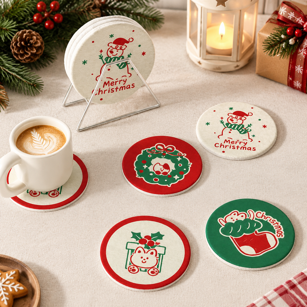 Christmas Santa Claus Diatomite Coaster, Cute Holiday Drink Mat