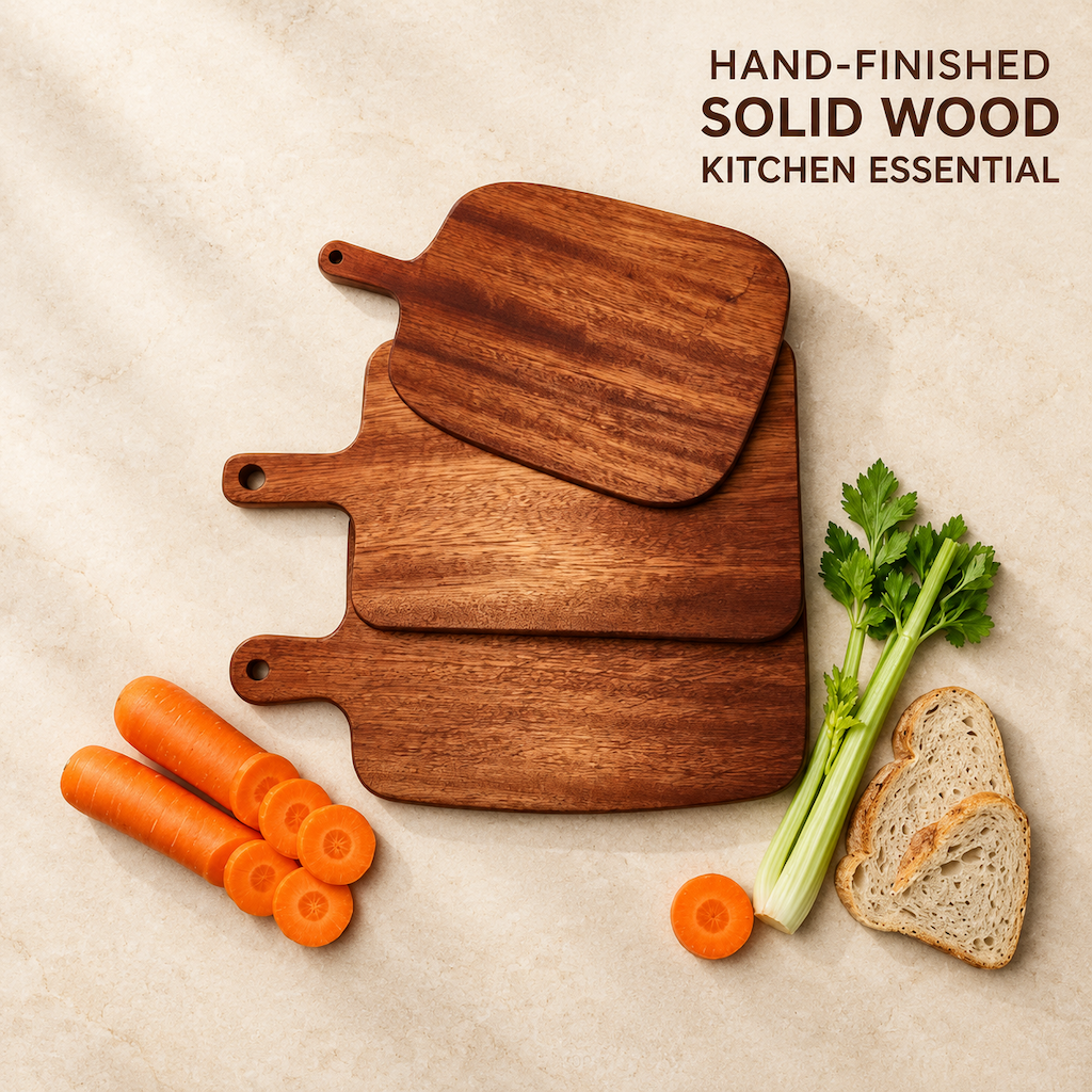 Solid Ebony Wood Cutting Board with Handle Kitchen Serving Board