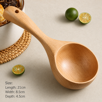 Natural Wooden Soup Ladle Long Handle Kitchen Serving Spoon