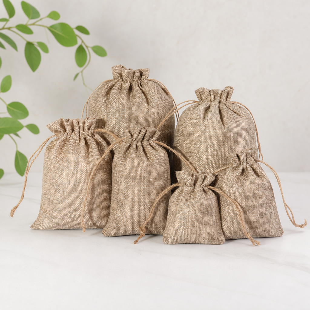 Natural Burlap Drawstring Bag Rustic Jute Gift Pouch