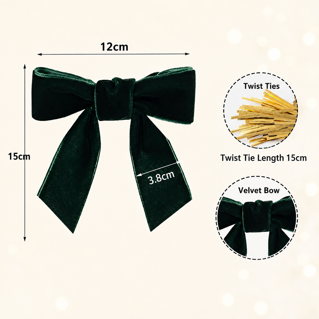 Elegant Velvet Christmas Bow Ornament for Tree and Gift Decor