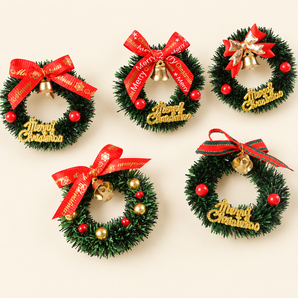 Mini Christmas Wreath Ornament with Bow and Bell