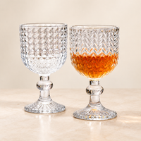 Vintage Embossed Glass Goblet with Elegant Stemmed Base