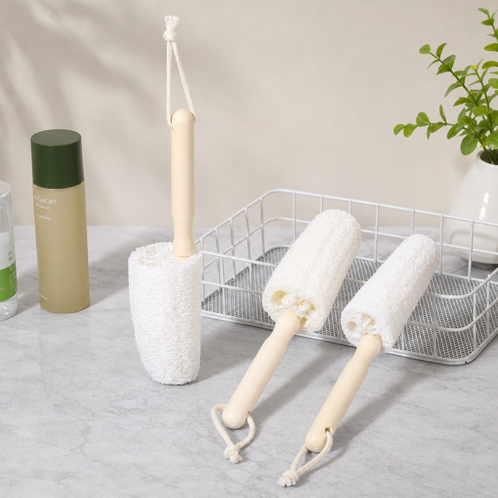 Natural Loofah Bottle Brush with Wooden Handle