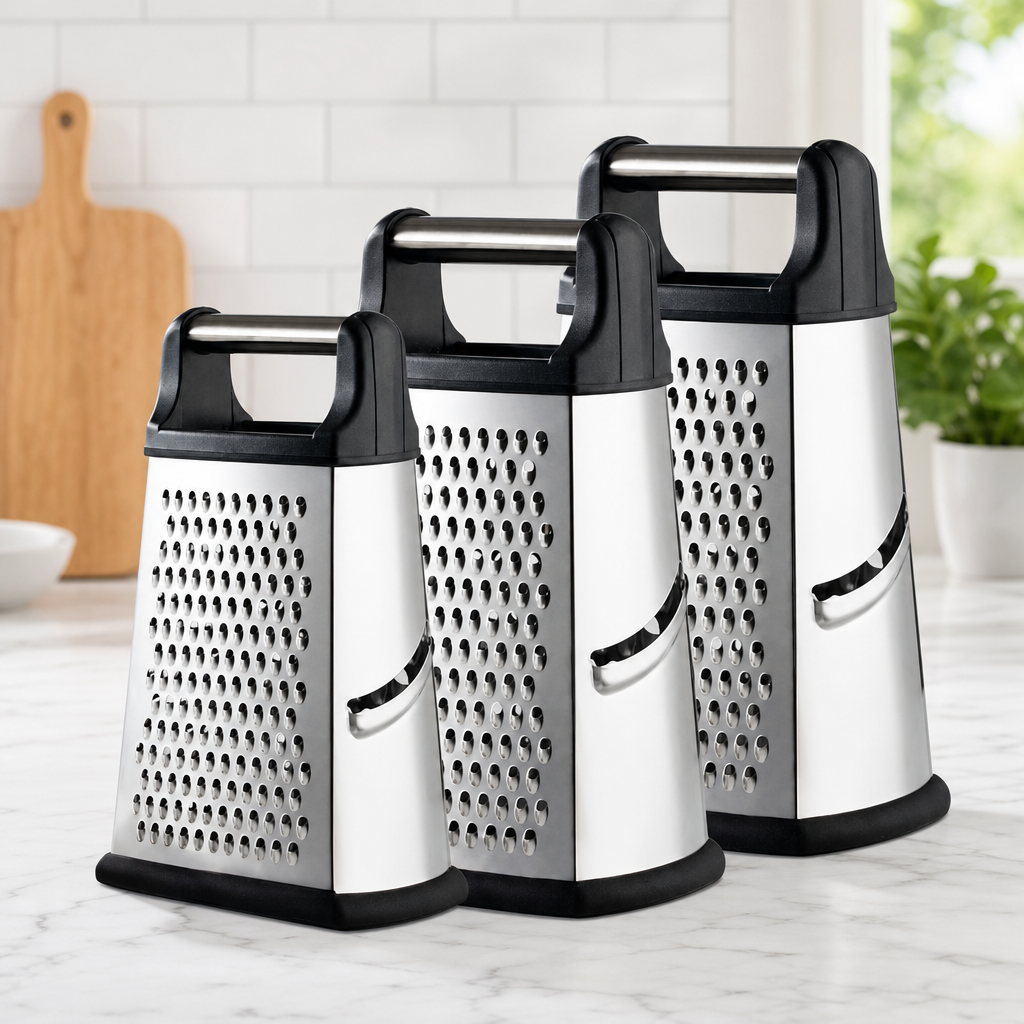 Stainless Steel 4 Sided Box Grater for Cheese Vegetables and Fruits