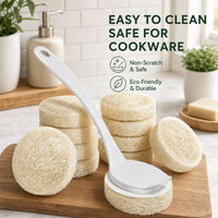 Natural Loofah Long Handle Pot Scrubber Brush