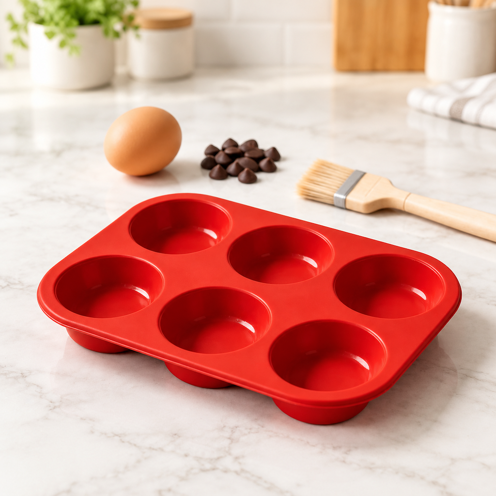 6 Cavity Round Silicone Baking Mold for Muffins Cupcakes and Mini Cakes