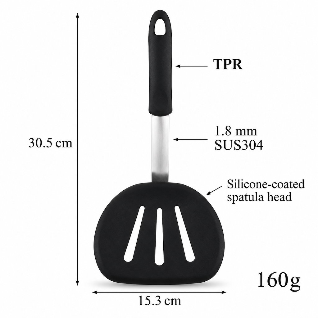 Silicone Slotted Spatula with Stainless Steel Handle for Cooking