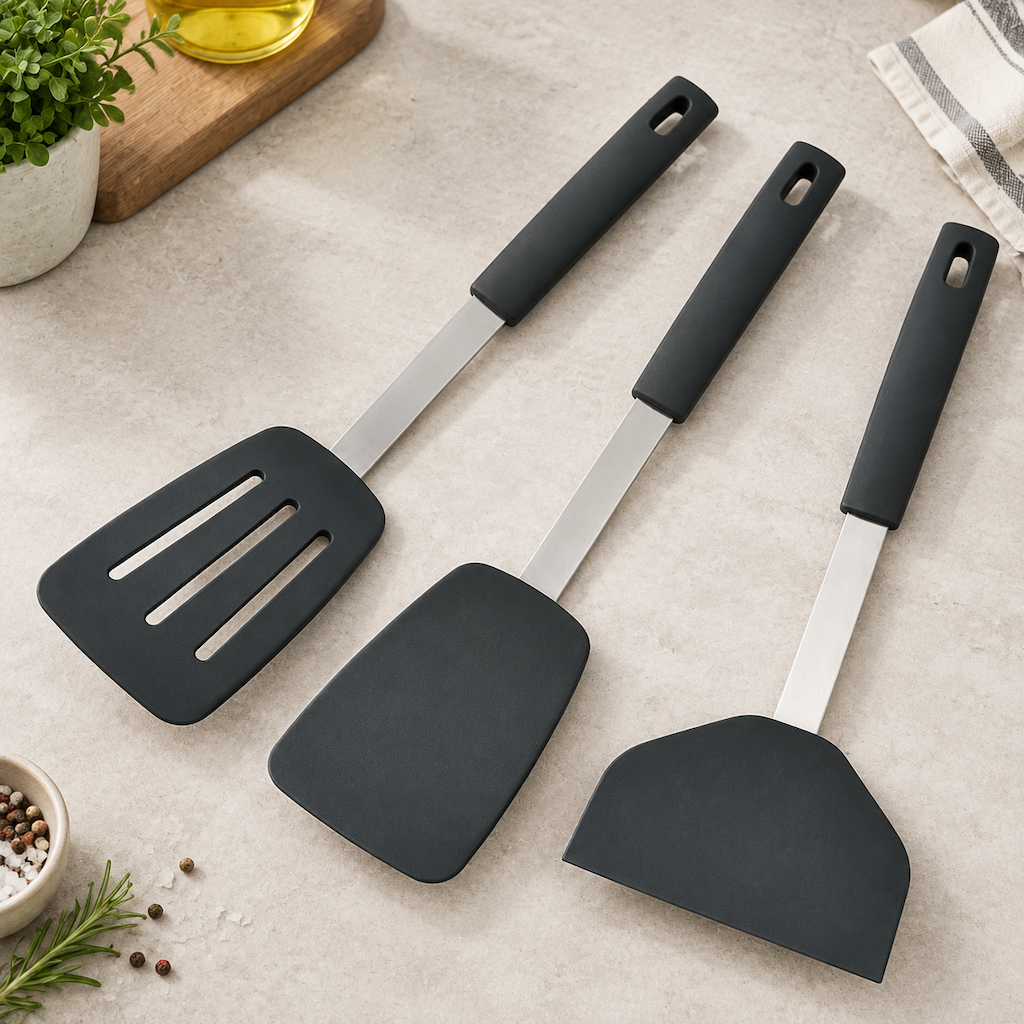 Silicone Kitchen Cooking Spatula with Long Handle for Frying and Stirring