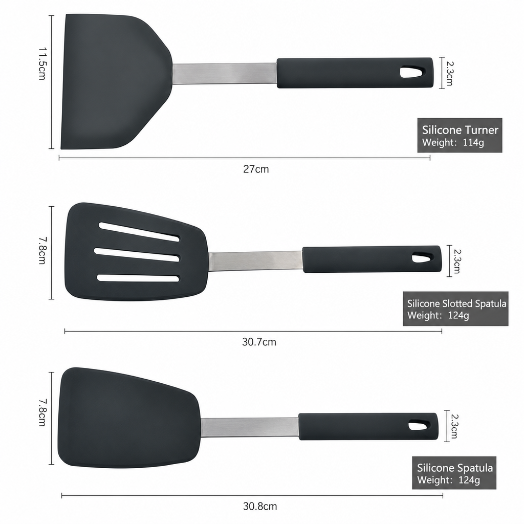 Silicone Kitchen Cooking Spatula with Long Handle for Frying and Stirring