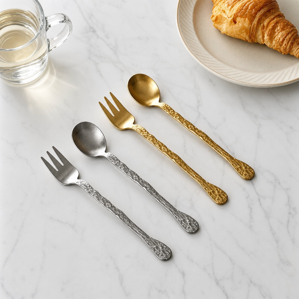 Vintage Gold Stainless Steel Dessert Fork Tree Pattern