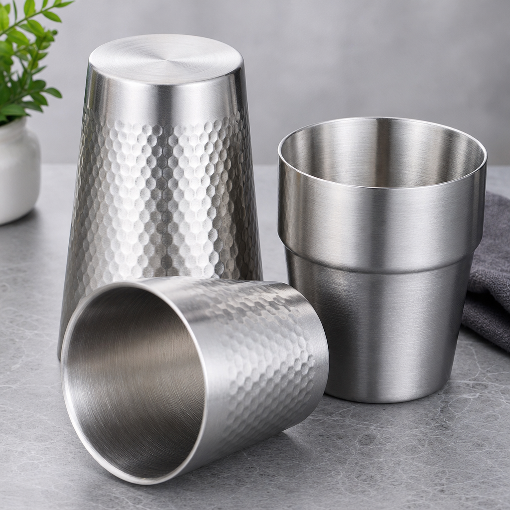 Silver Hammered 304 Stainless Steel Double Wall Tumbler