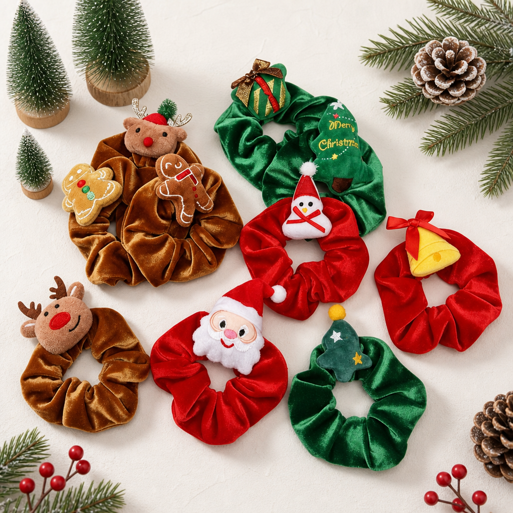 Christmas Bear Plush Hair Scrunchie Festive Hair Accessories