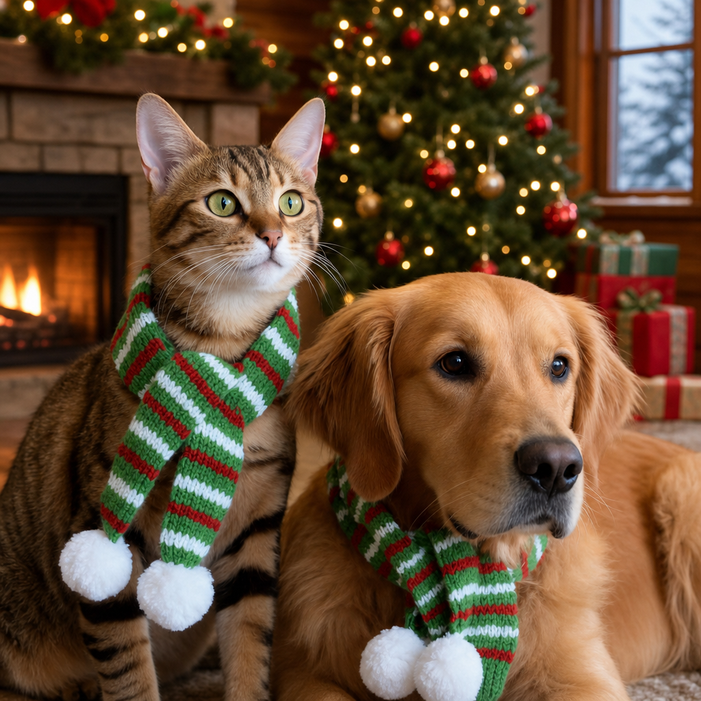 Christmas Knitted Pet Scarf for Cats and Dogs Festive Accessory