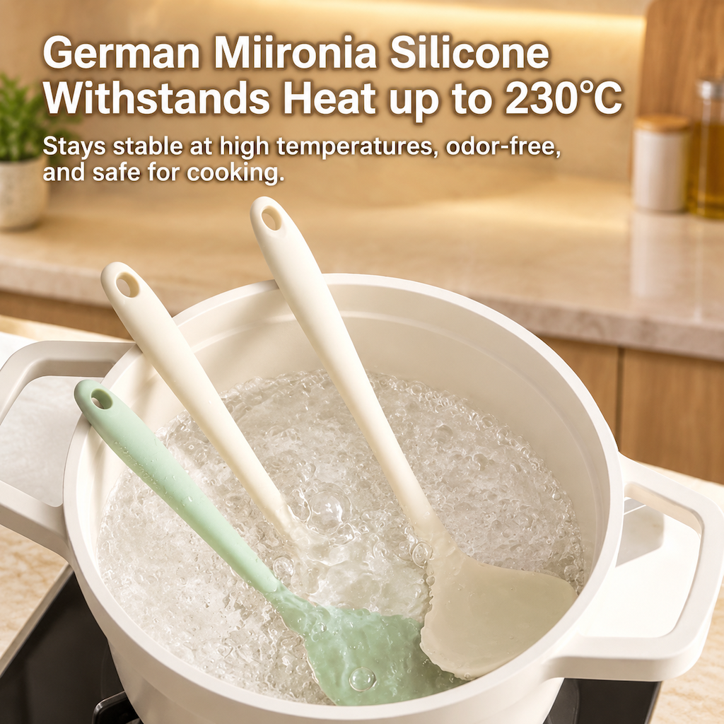 Cream White Silicone Cooking Spoon and Spatula Kitchen Tools