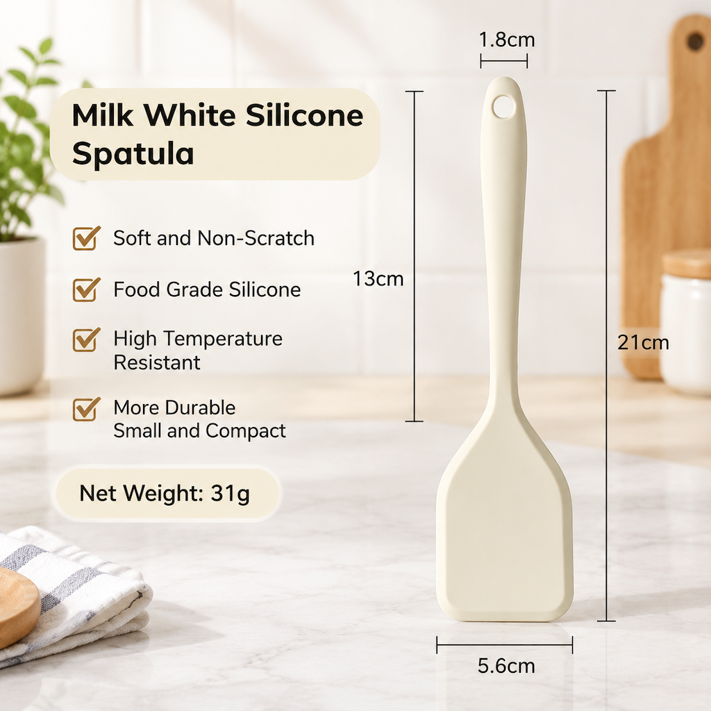 Cream White Silicone Cooking Spoon and Spatula Kitchen Tools