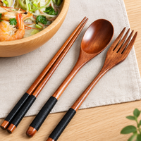 Wooden Cutlery Set with Spoon Fork and Chopsticks