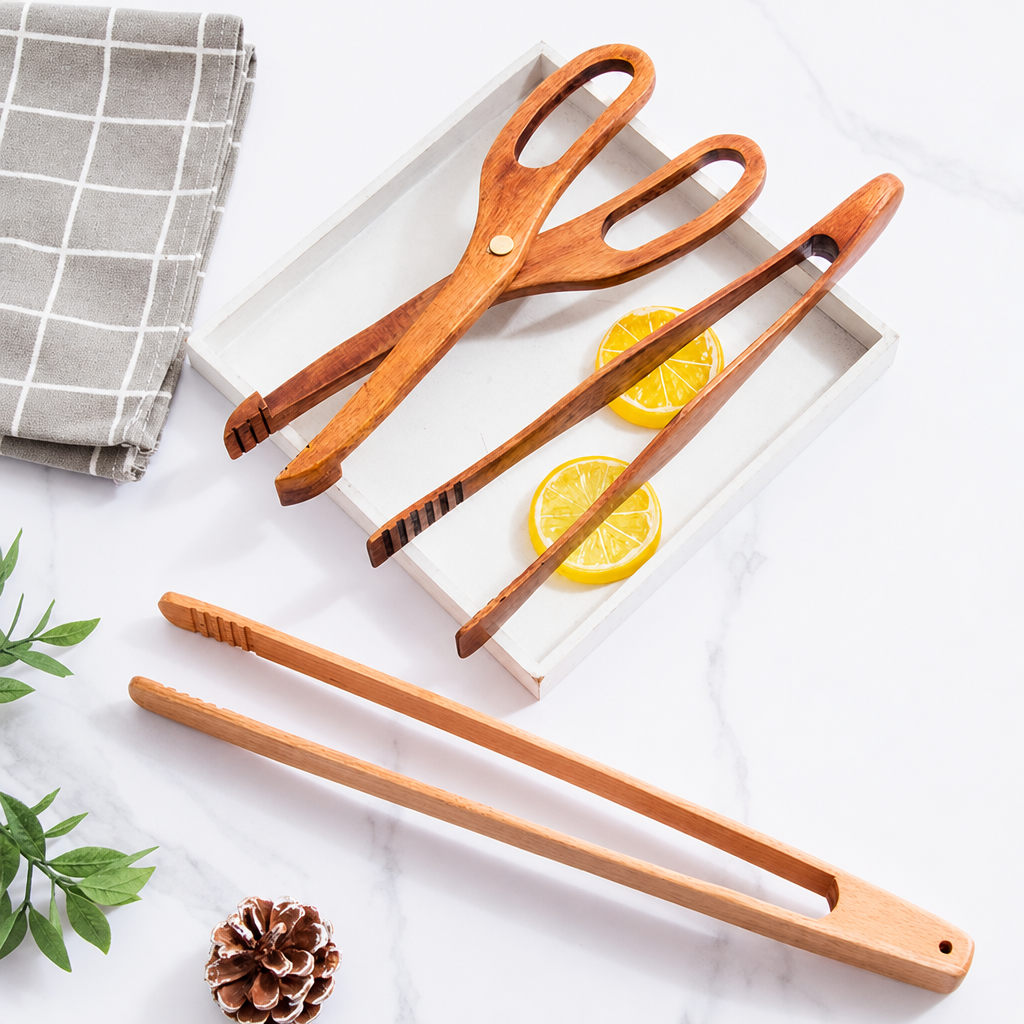 30cm Bamboo Food Tongs with Silicone Tips for Kitchen Serving