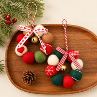 Christmas Wool Felt Pom Pom Wreath Ornament with Bells