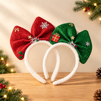 Christmas Glitter Bow Headband with Plush Holiday Decoration