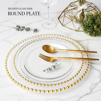 Gold Beaded Rim Glass Dinner Plate for Dining and Wedding Table Decor