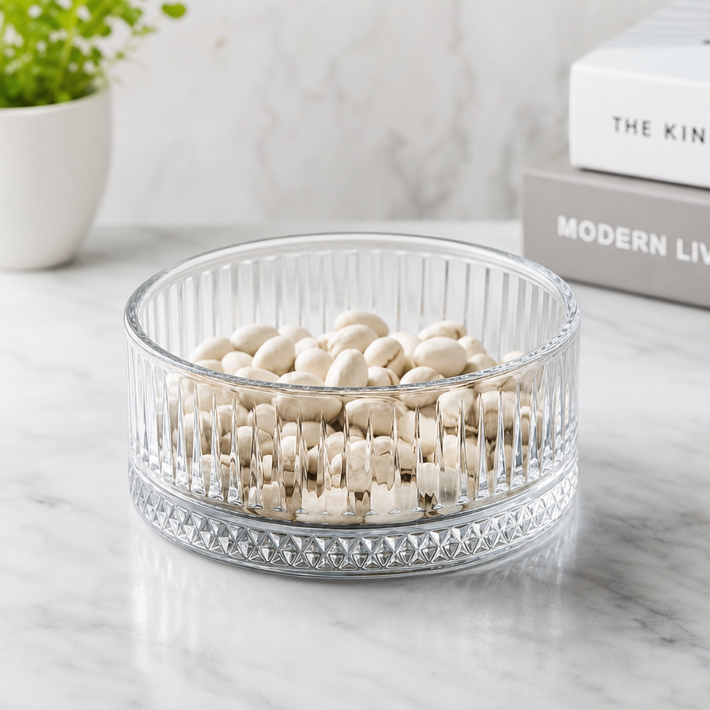 Clear Ribbed Glass Snack Bowl for Candy Nuts and Dessert Serving