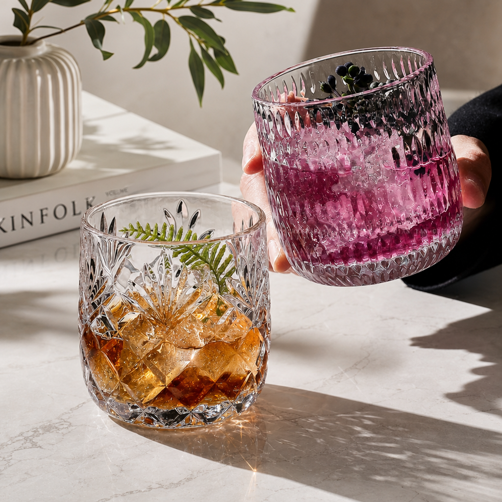 Textured Crystal Style Glass Tumbler Drinking Cup