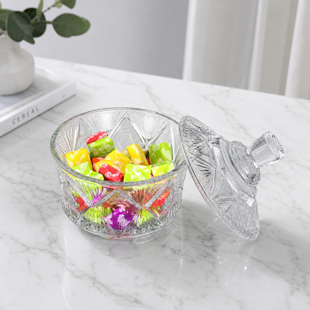Clear Crystal Style Glass Candy Jar with Lid