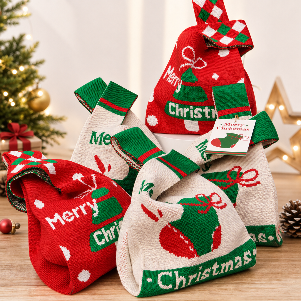 Christmas Drawstring Apple Gift Bag Candy Treat Pouch