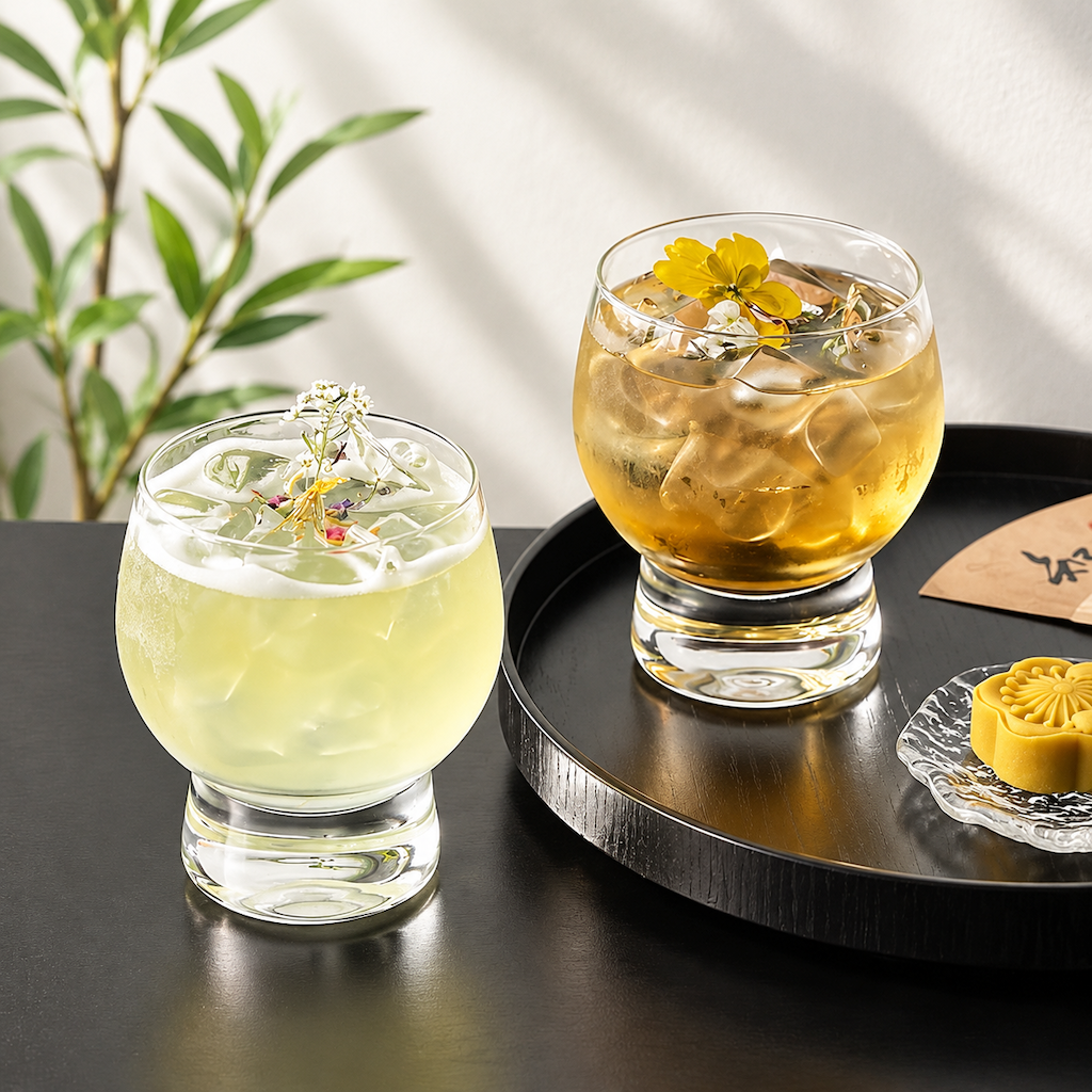 Modern Round Glass Cup with Raised Pedestal Base