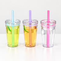 Colorful Glass Tumbler with Lid and Straw 450ml