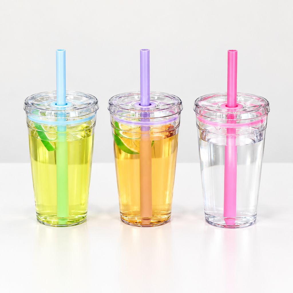 Colorful Glass Tumbler with Lid and Straw 450ml