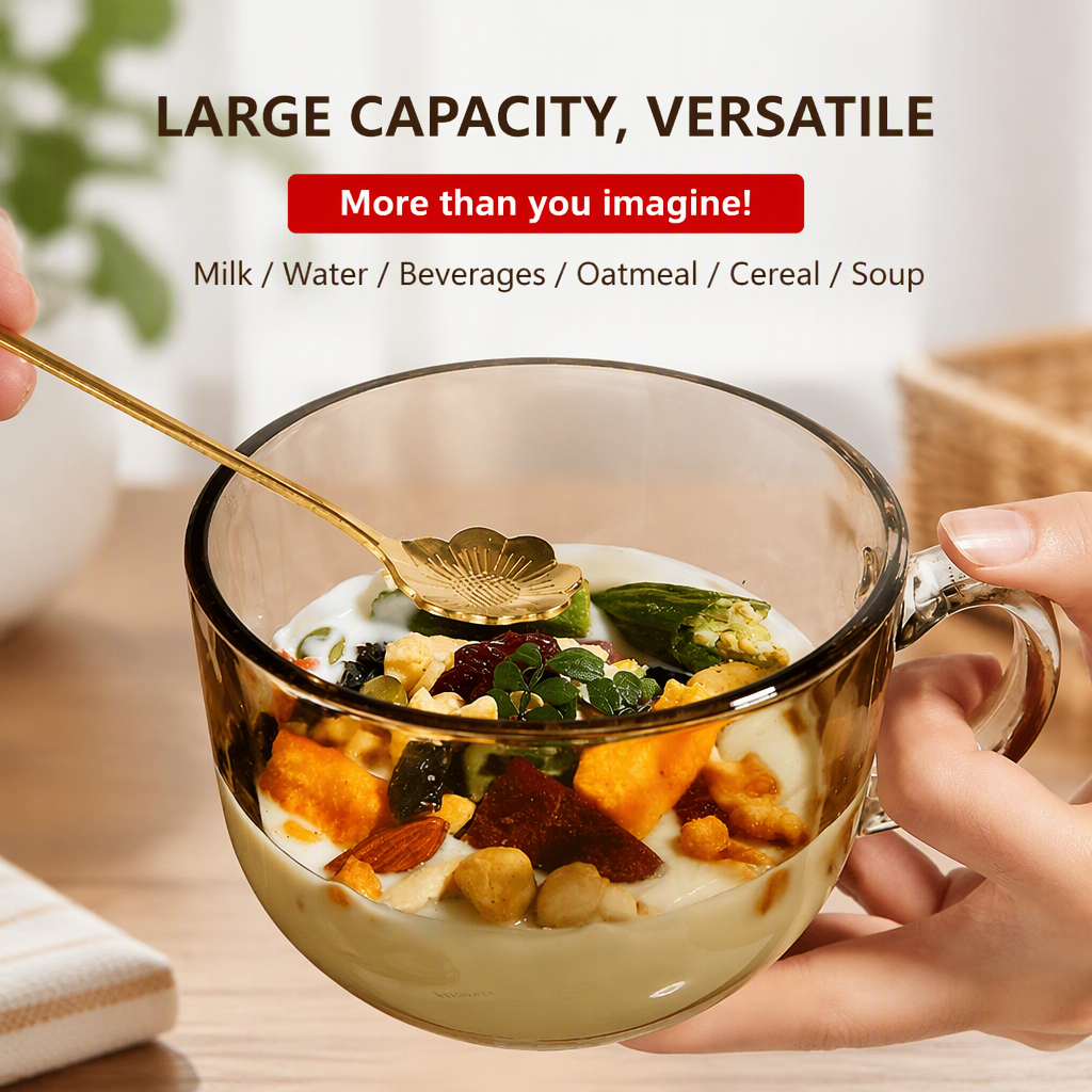 Clear Glass Breakfast Milk Mug with Handle
