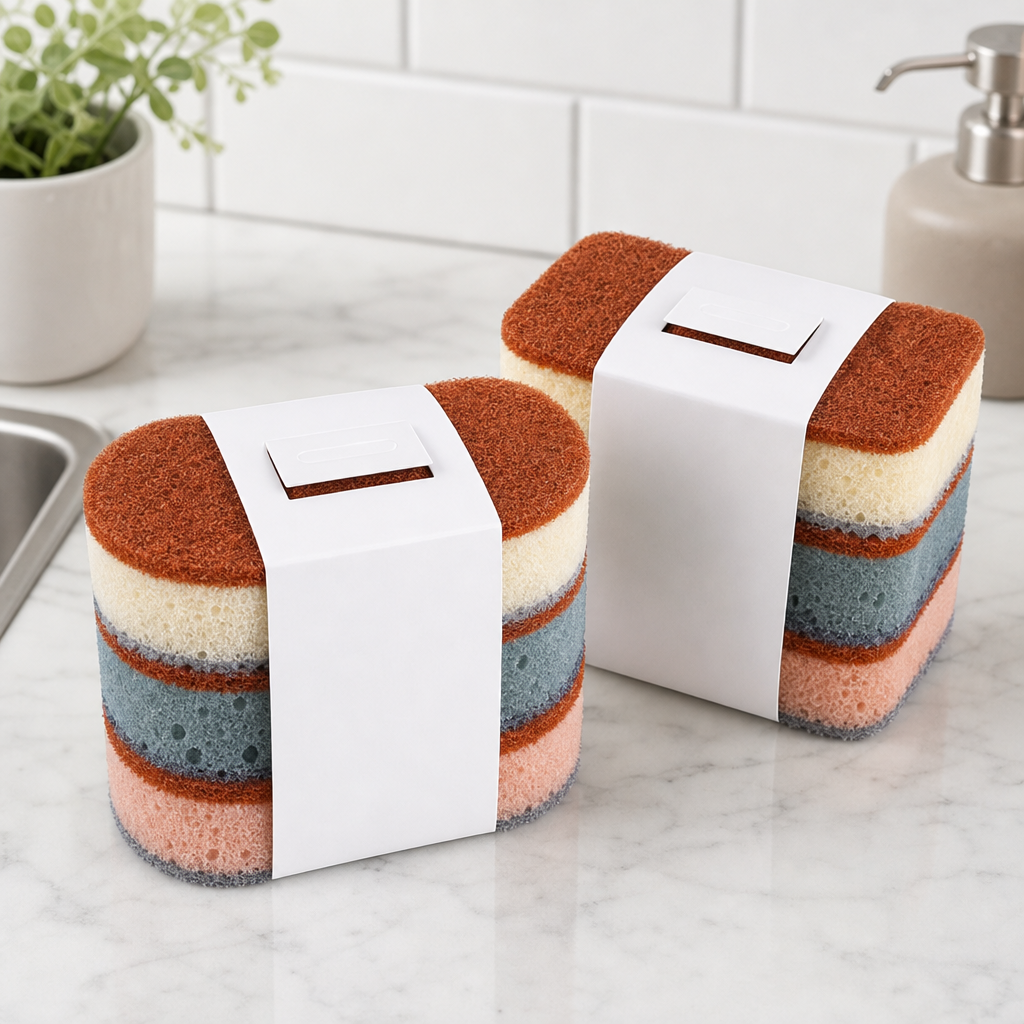 Dual-Sided Cellulose Sponge Scrubber for Kitchen Cleaning