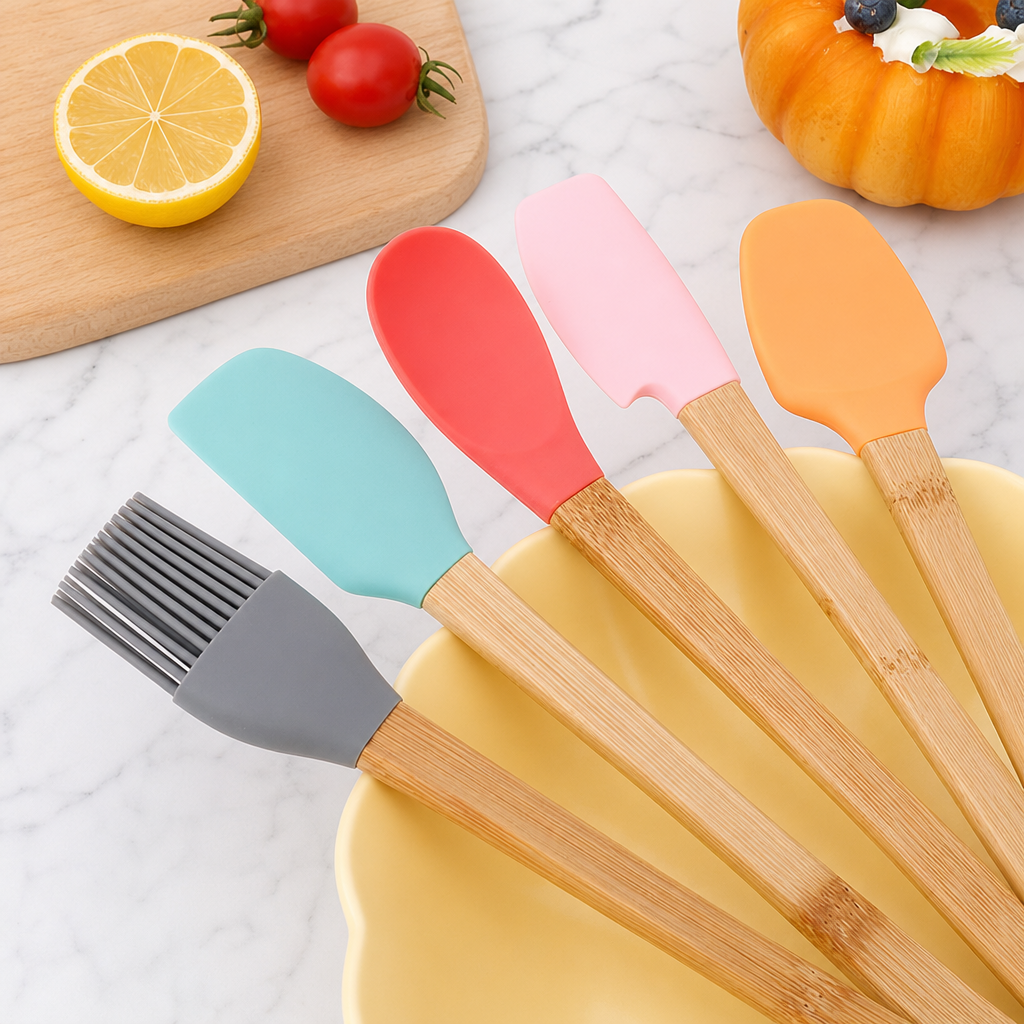 Mini Silicone Baking Spatula with Wooden Handle