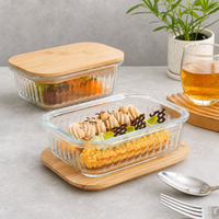 Ribbed Glass Food Storage Container with Bamboo Lid