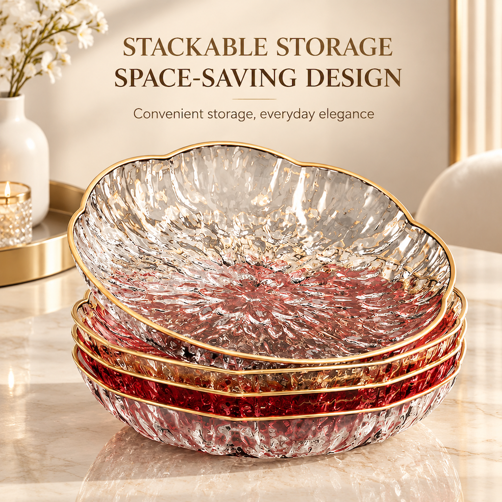 Luxury Clear Glass Fruit Bowl,  Decorative Serving Dish