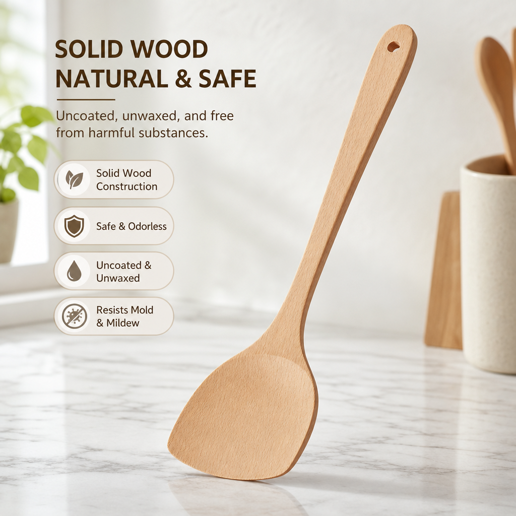 Long Handle Wooden Cooking Spatula for Nonstick Pans